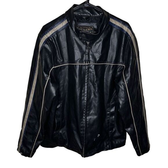 Vtg Arizona Jean Co Grunge Faux Leather  Men's Racer Motorcycle Full Zip Blue St - Picture 1 of 8